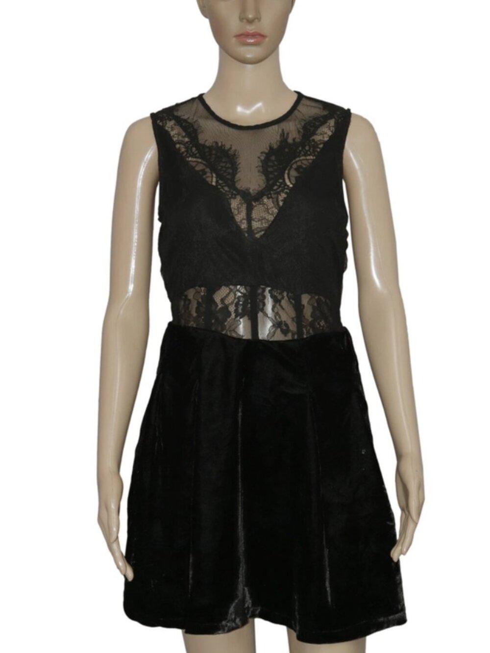 Free People Marlie Lace Mini Dress Velvet Sheer Black Smocked New S